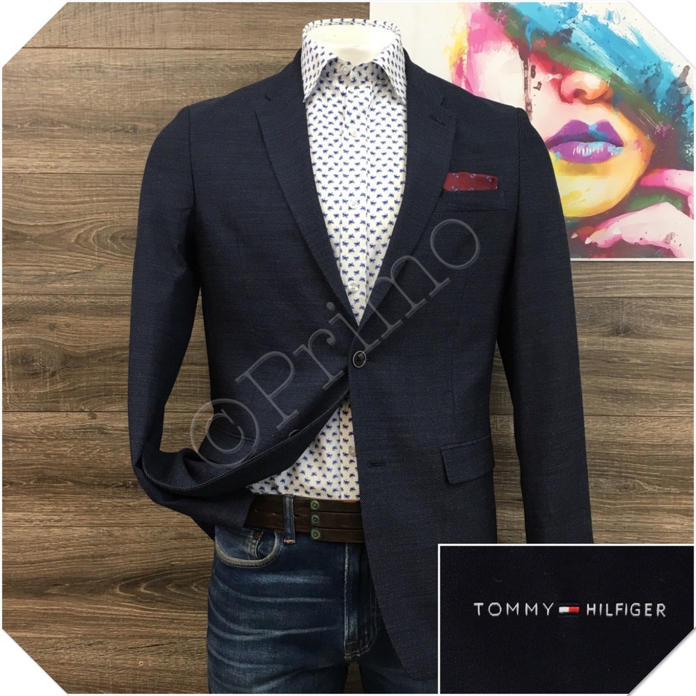 TOMMY HILFIGER Mens Blazer Sport Coat Casual Jacket Size 40L Hopsack Wool Suit